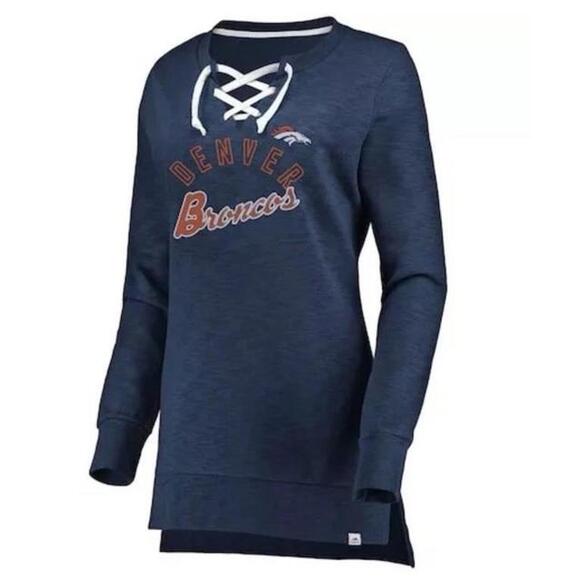 Majestic Tops - Denver Broncos NFL Majestic Long Sleeve Lace-Up‎ Shirt  Large